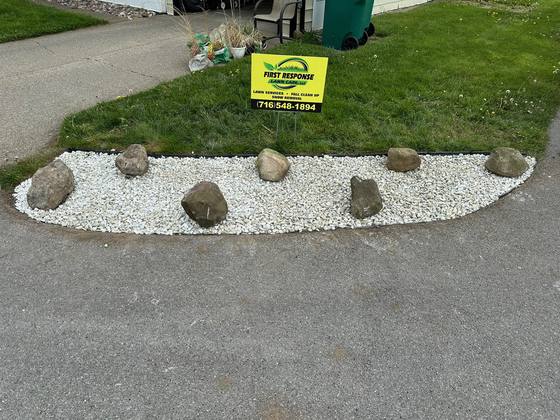 First Response Lawn Care yard sign in a finished Akron, NY front yard